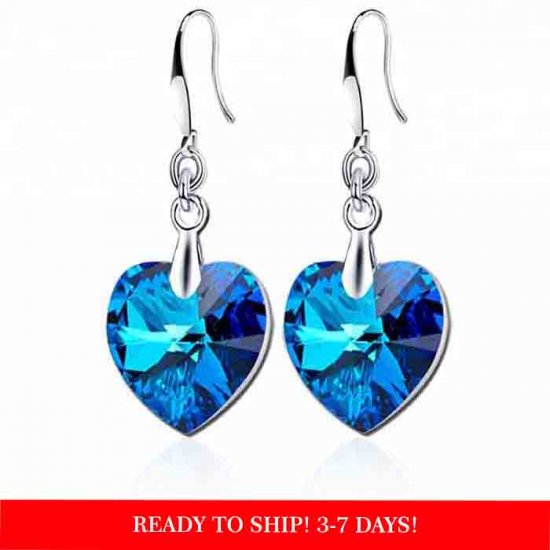 Heart-shape Ocean Blue Austrian Crystal earrings 