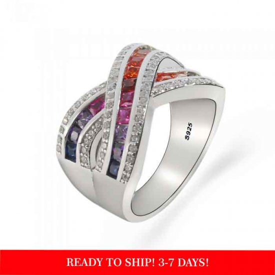 Sterling silver rainbow ring - river design Sterling silver rainbow ring - river design